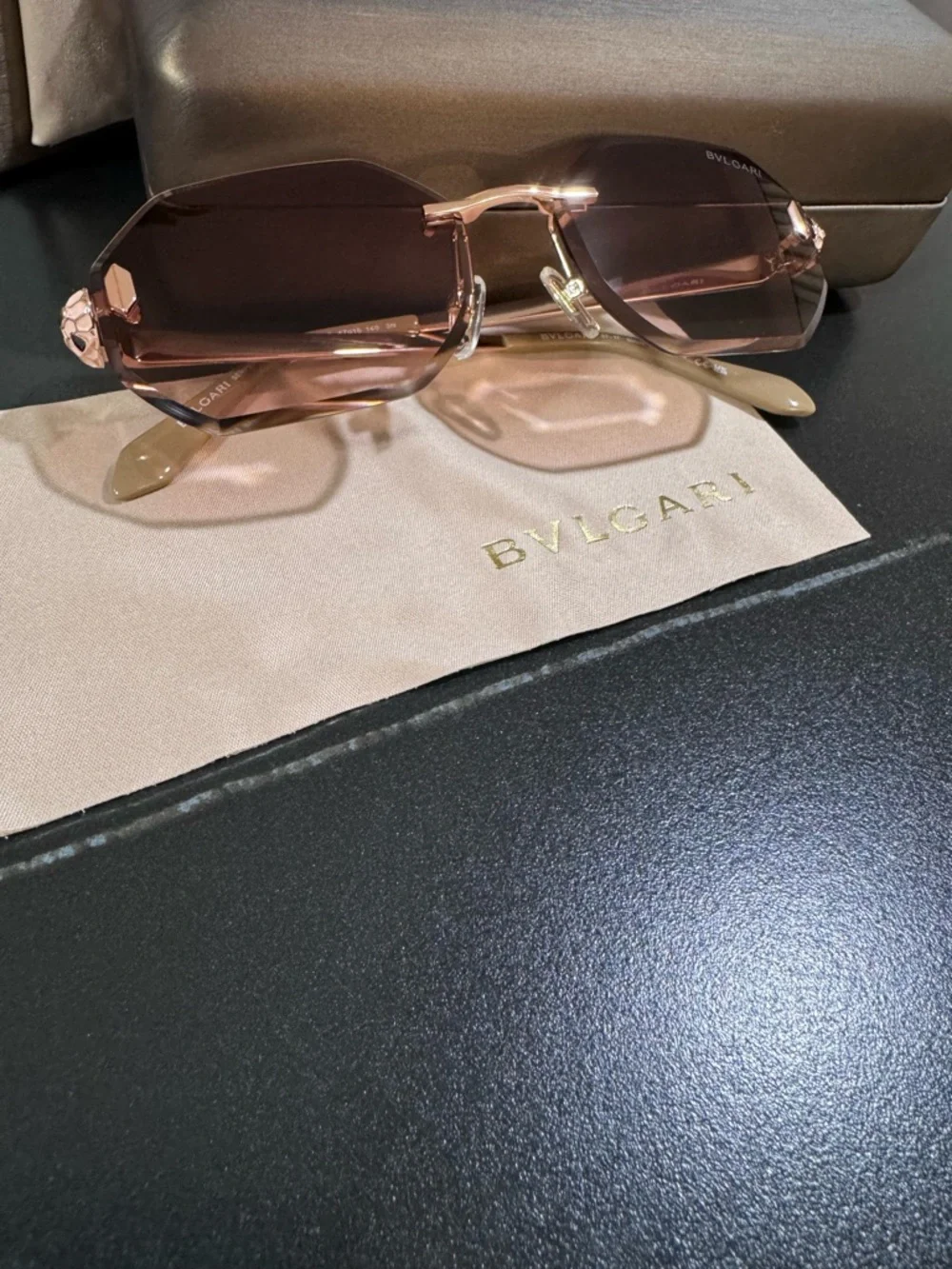 Bulgari Rose-Tint Octagonal Rimless Sunglasses - Picture 12 of 16